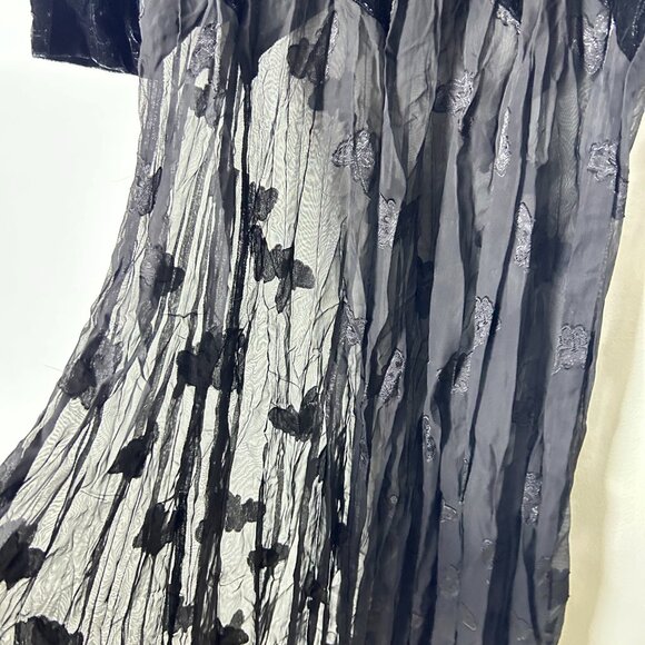 Zoe Black Lace-Up Neck 3/4 Sleeve Velvet Sheer Flowy Skirt Maxi Dress Size Large - Picture 6 of 17